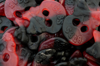 Bubs Raspberry Licorice Skulls schepsnoep 250 gram