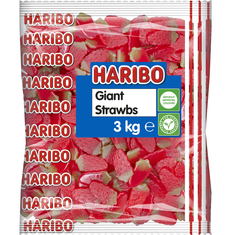 Haribo Giant Strawberries Zak 3 kilo Vegan (Halal)