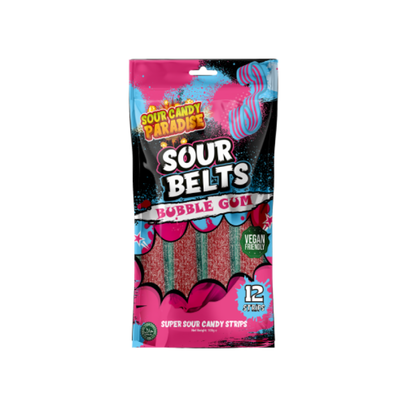 Sour Candy Paradise Sour Belts BubbleGum (100 gram)